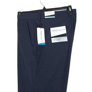 Perry Ellis Men's Slim-Fit Stretch Dress Pant Dark Sapphire Blue Plaid 38x32 NWT